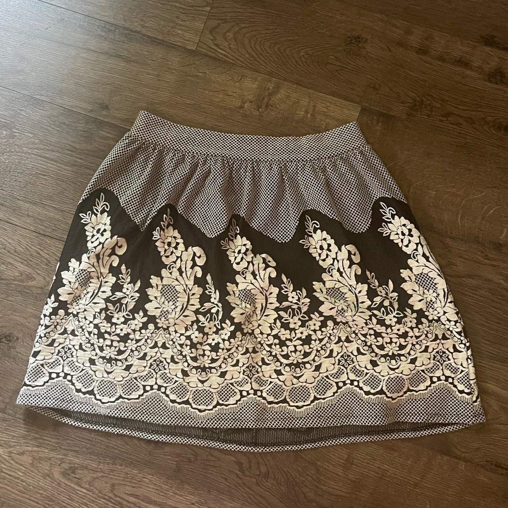 Alya Black and White Floral A-Line Skirt